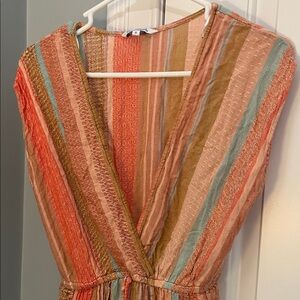 Striped V-Neck Beach cover up, open below the waist.
